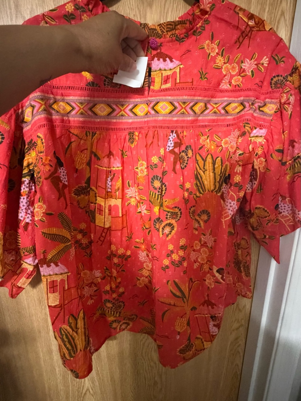 FARM Rio Coral and Yellow Printed Ruffle Blouse - Picture 7 of 9